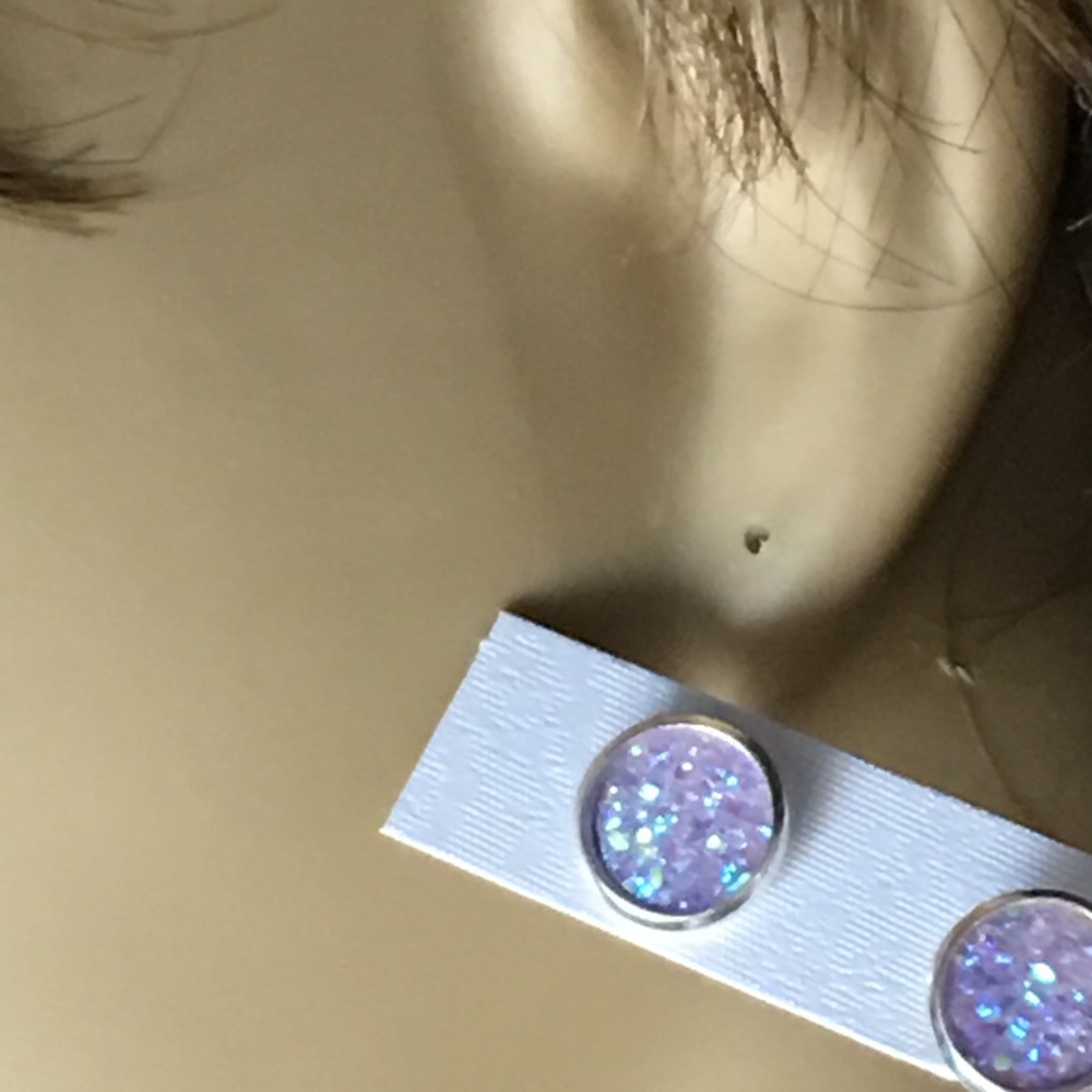 Purple Lavender Druzy Earrings - Picture 5 of 6